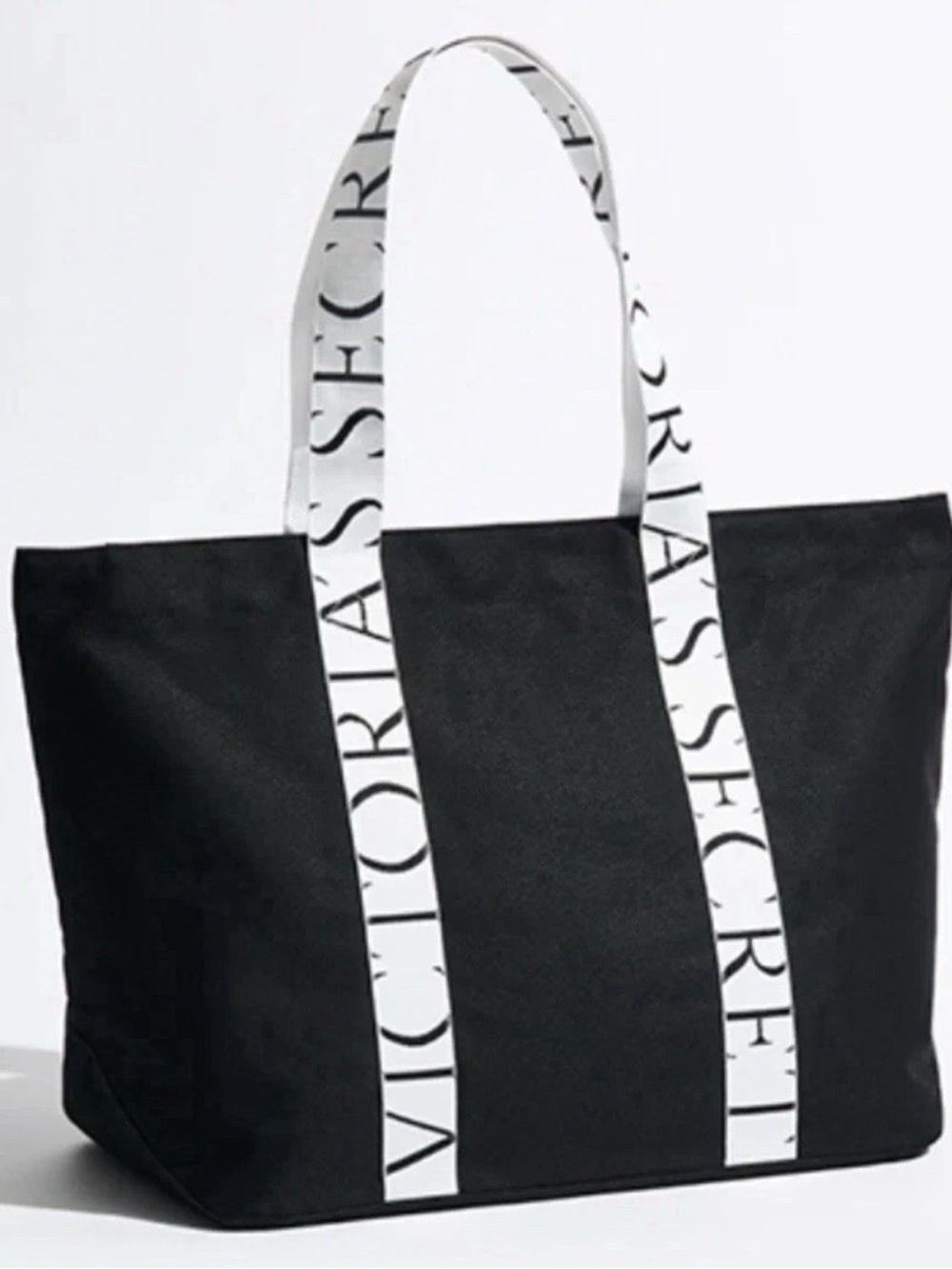 NEW Victoria’s Secret Large BLACK Canvas Tote VS Logo Animal Print Lined Bag